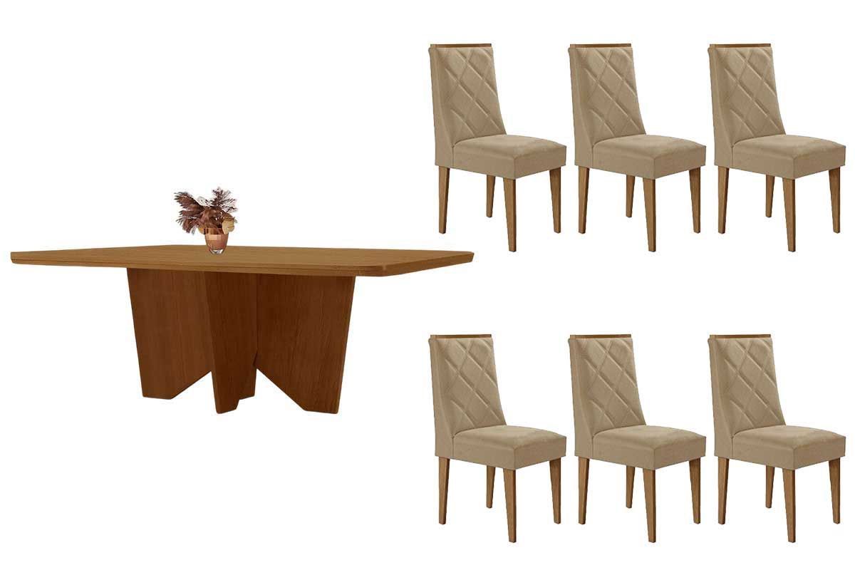 Sala Jantar Mesa Nevada Tampo Curvo 180cm+6 Cadeiras Pietá Madeira - Rufato