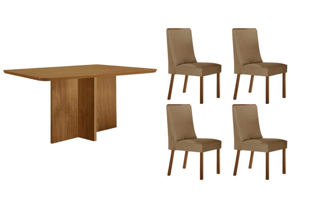 Sala Jantar Mesa Berlim Tampo Curvo 120cm+4 Cadeiras Dakota Madeira - Rufato