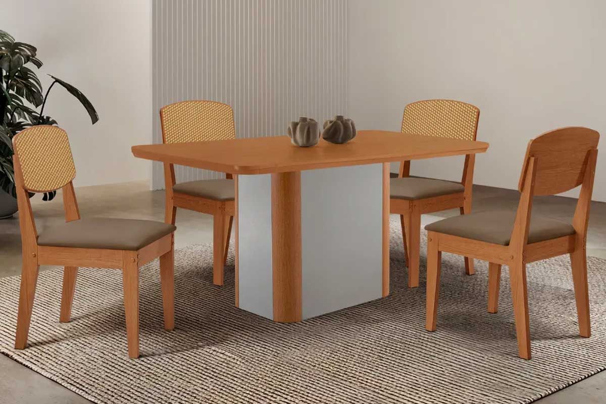 Sala Jantar Mesa Pietá Tampo Curvo 120cm+4 Cadeiras Havana - Rufato