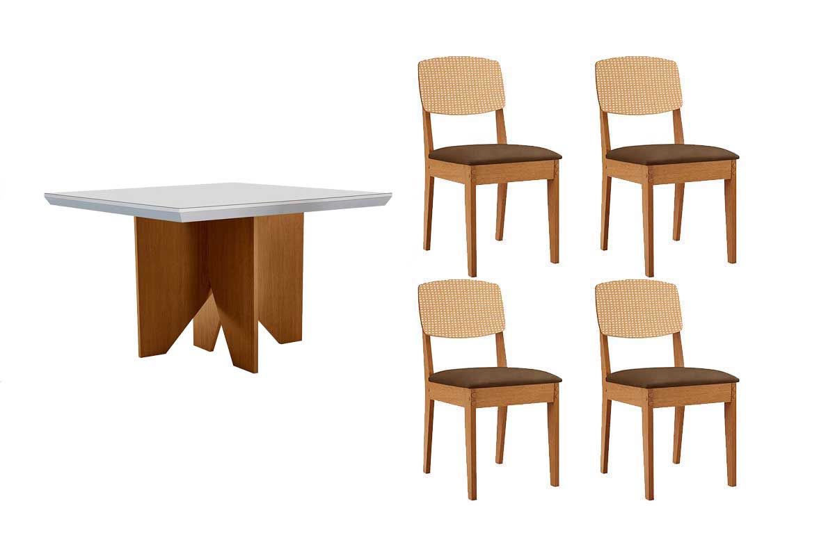 Sala Jantar Mesa Nevada Curvo 90cm + 4 Cadeiras Havana - Rufato