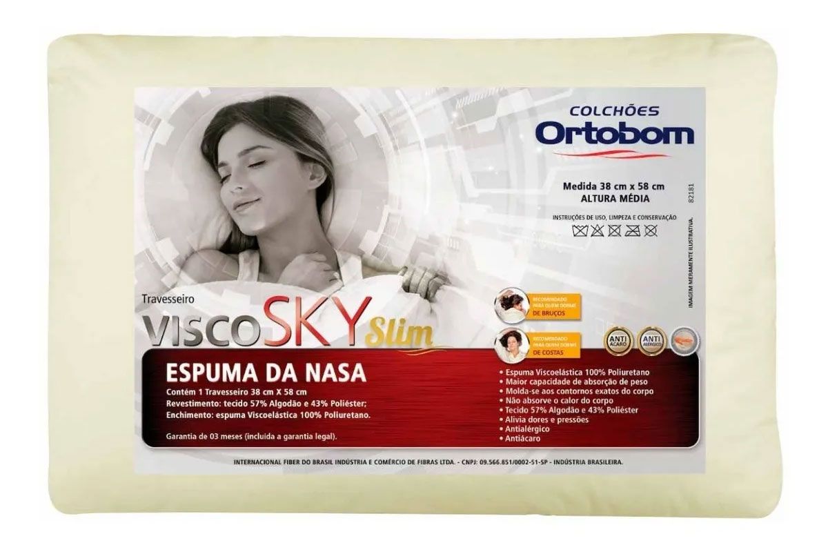 Travesseiro Viscoelástico Sky Slim Nasa Anatômico Ortobom