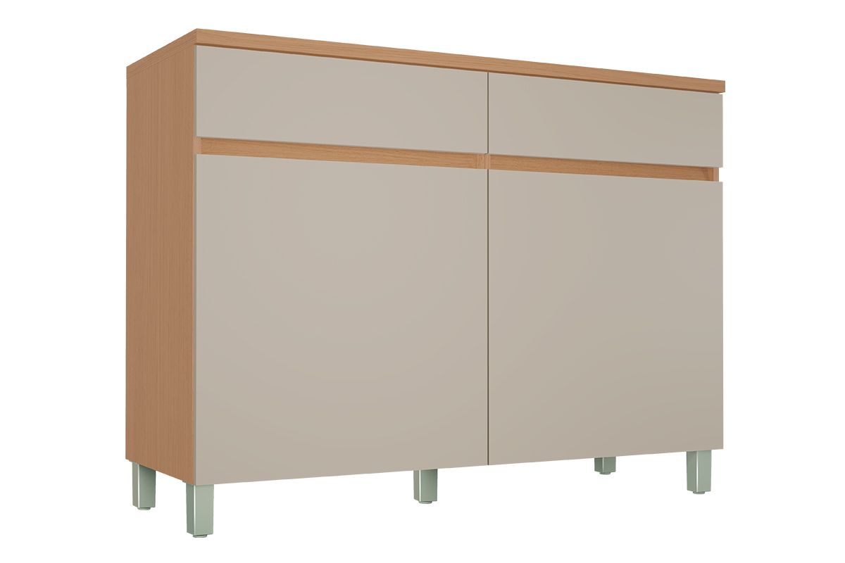 Balcão Cozinha Nesher Realeza c/2 Portas 2Gavs 120cm Carvalho/Titânio