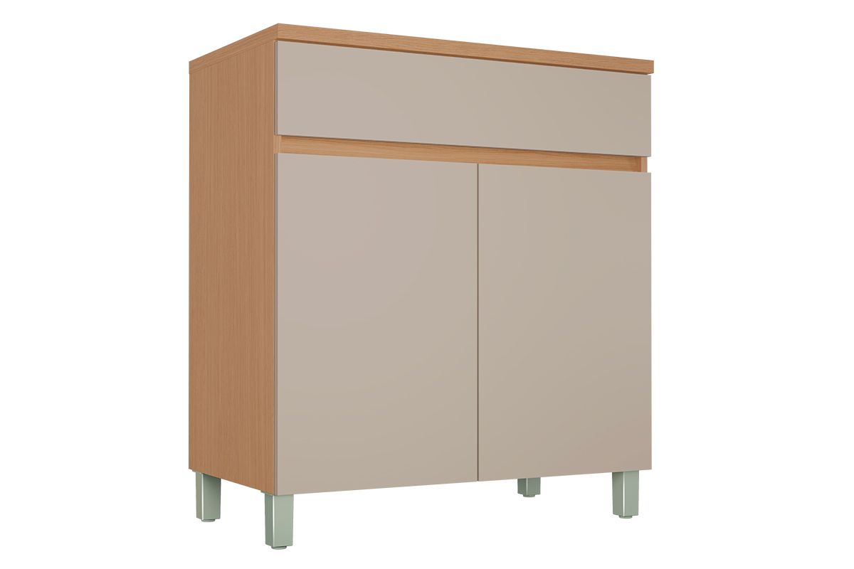 Balcão Cozinha Nesher Realeza c/2 Portas 1Gav 80cm Carvalho/Titânio