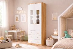 Guarda Roupa Infantil 2Ptas Cristal Tedy Peroba