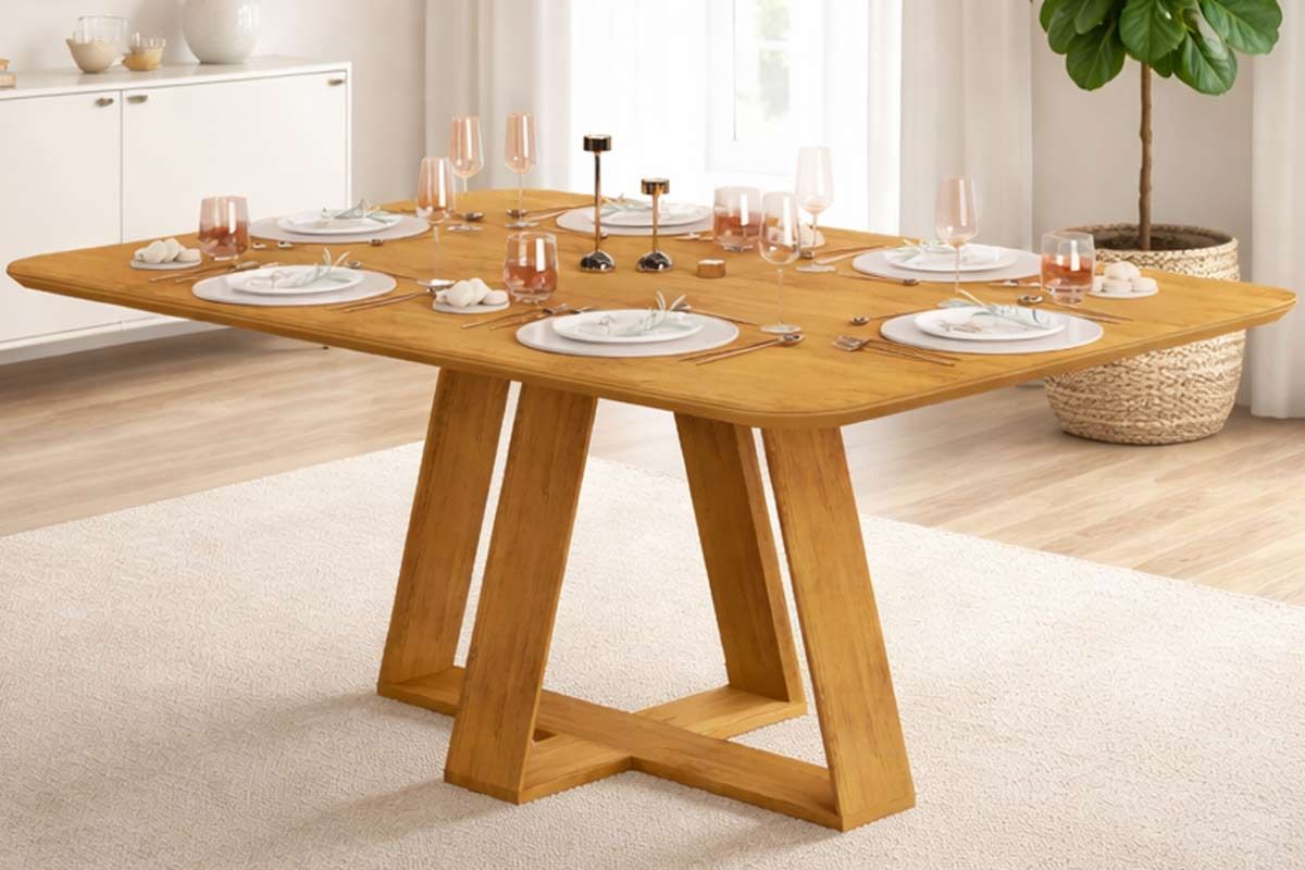 Mesa Jantar Celeste c/Tampo MDF Curvo 170cm Cedro DJ Móveis