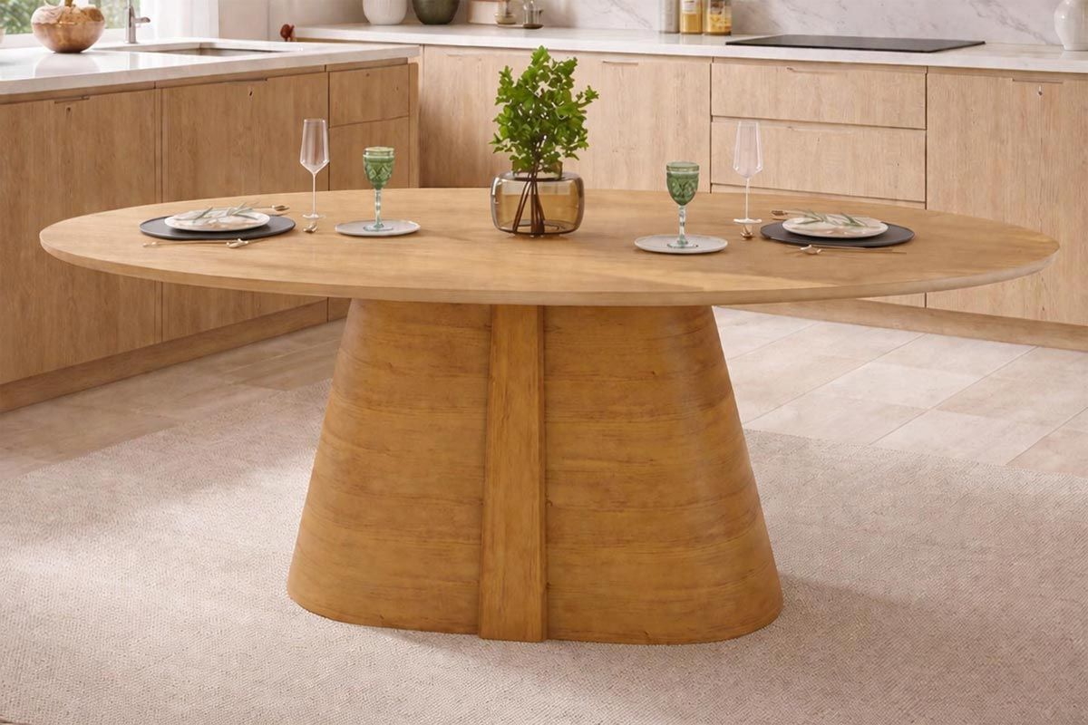 Mesa Jantar Ryze c/Tampo MDF Oval 183x100cm Cedro DJ Móveis