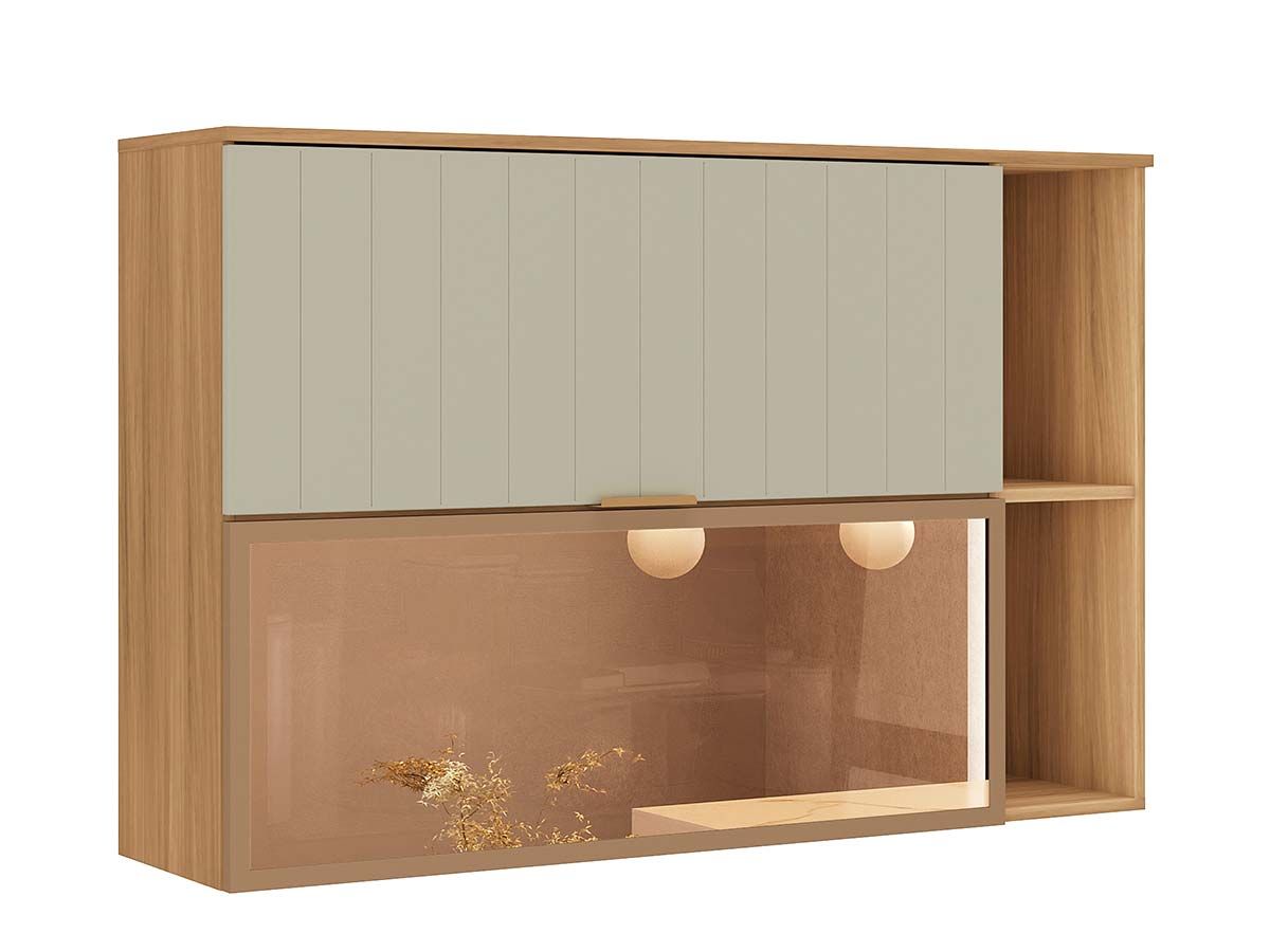 Armário Aéreo Cozinha Carraro Alma 2 Portas c/Vidro e Led 120cm