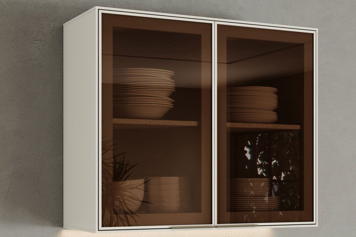 Armário Aéreo Cozinha Henn Fineze 2 Portas c/Vidro 80cm Areia