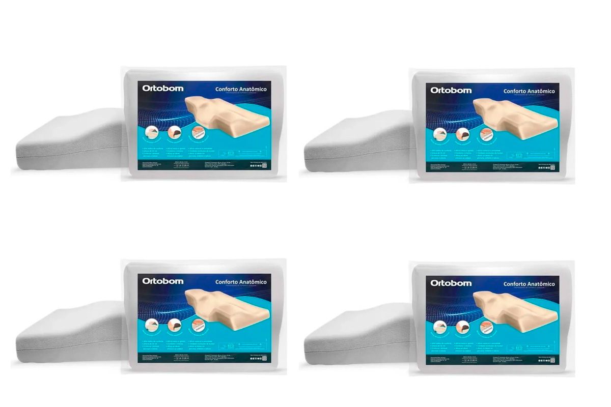 Travesseiro Viscoelástico Kit 4un Conforto Nasa Anatômico Ortobom