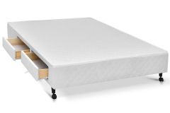 Cama Box Base Castor Poli c/ Gavetas Tecido White